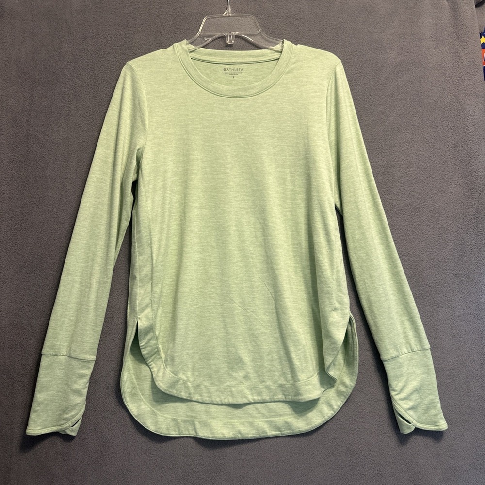 Athleta Uptempo Top Long Sleeve Tee Womens Size Small Lime Green Yoga Workout
